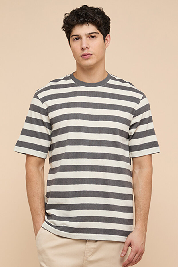 Striped T-Shirt with Crew Neck and Short Sleeves