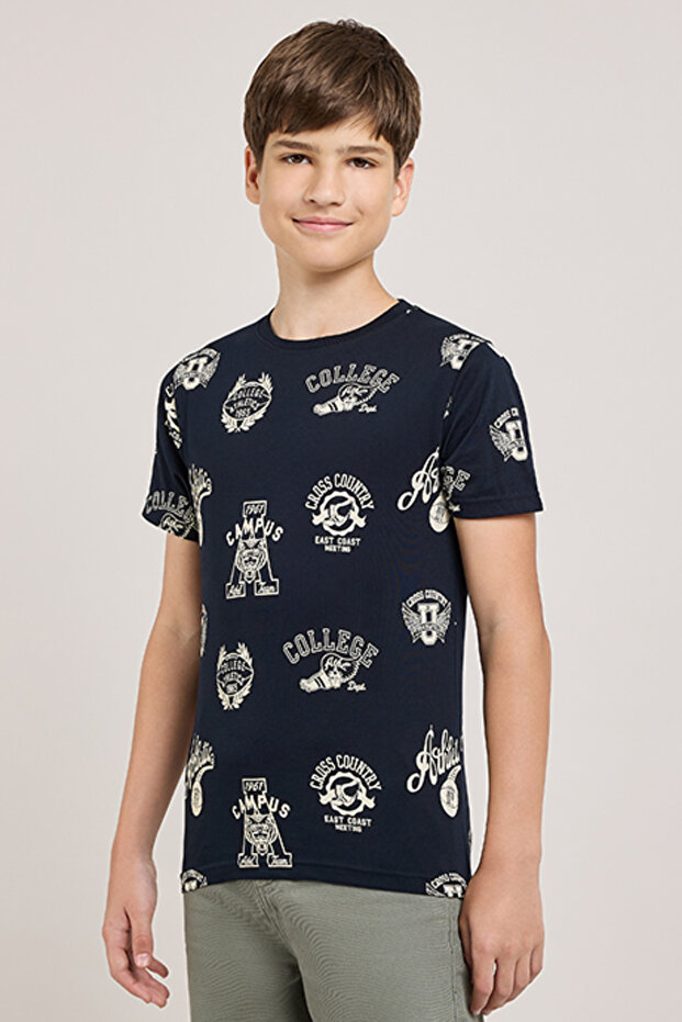 Printed T-Shirt With Crew Neck and Short Sleeves