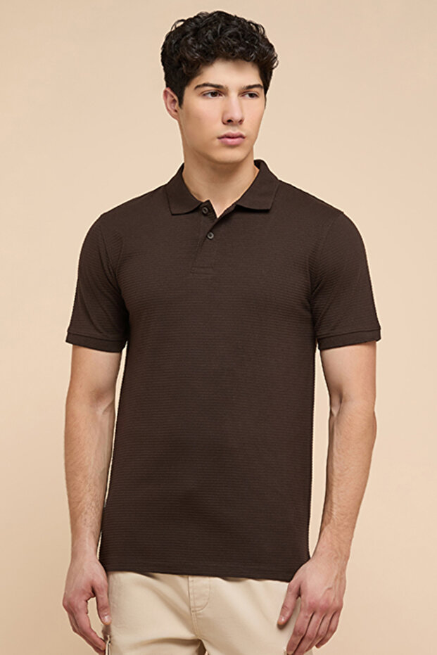 Textured Polo T-Shirt with Short Sleeves