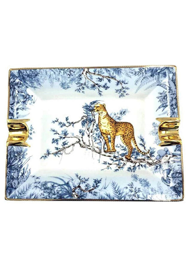Ceramic Cigar Ashtray for 2 Cigars Holder, Cheetah Pattern Tray Design Decoration Cigar Ashtray Set