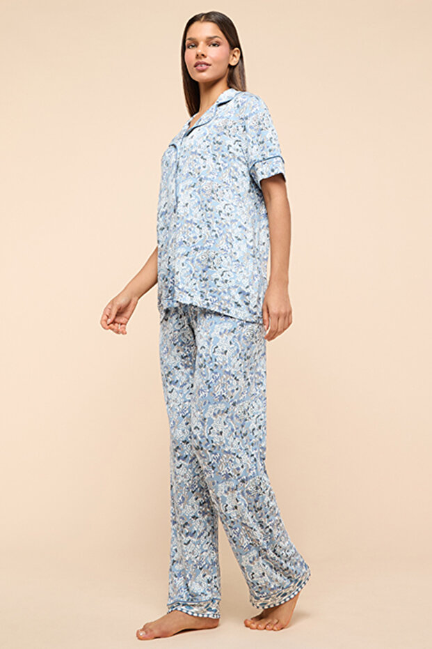Printed Lapel Collar Pyjama Set - 3