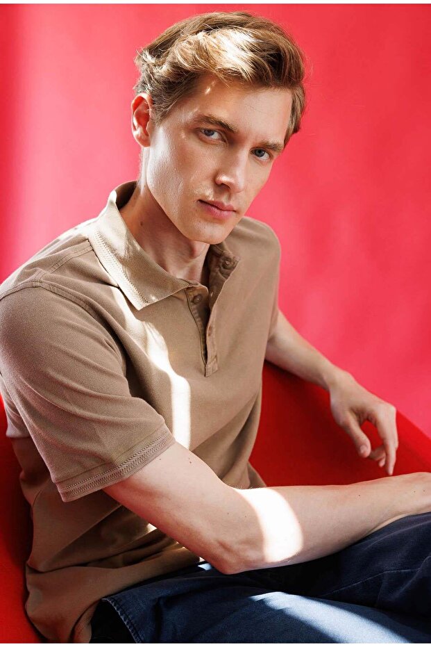 Men's Polo Neck T-Shirt Tan