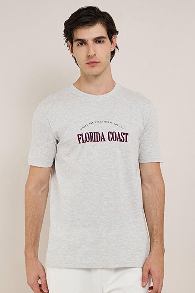 Typography Print T-Shirt with Crew Neck and Short Sleeves