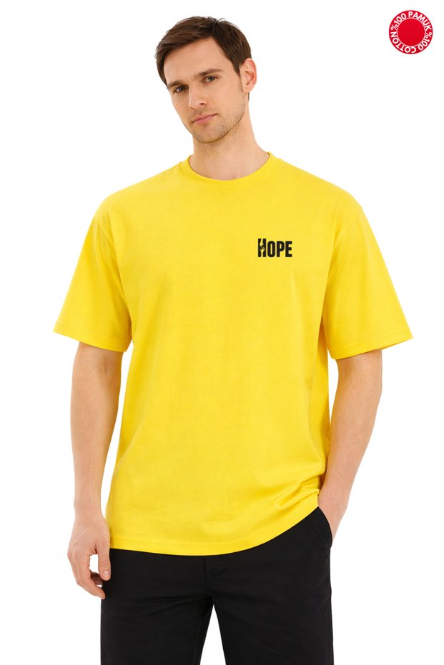 Unisex Oversize Yellow T-Shirt 100% Cotton Hope Written Casual Streetwear Women Men T-Shirt