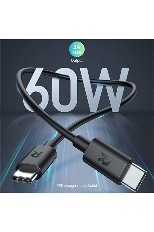 كابل USB-C إلى USB-C طراز RP-CB1043، بطول 60 سم، أسود اللون