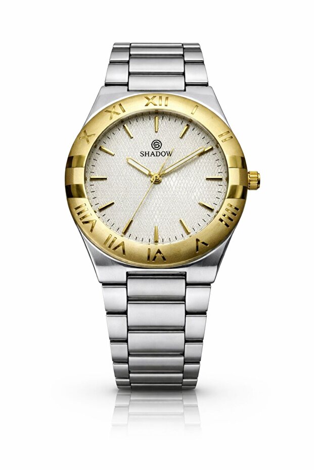 Regal SD1434 Analog Watch for Men – Stainless Steel Strap, White Dial with Gold Bezel,