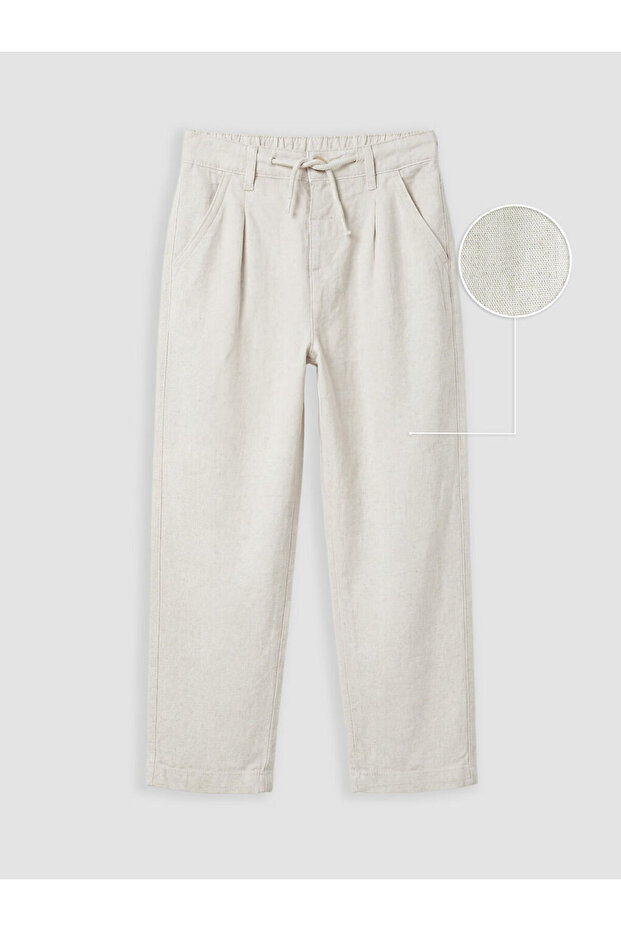 Beige Loose Fit Boys' Linen Blend Trousers by Güli̇s Gi̇yi̇m