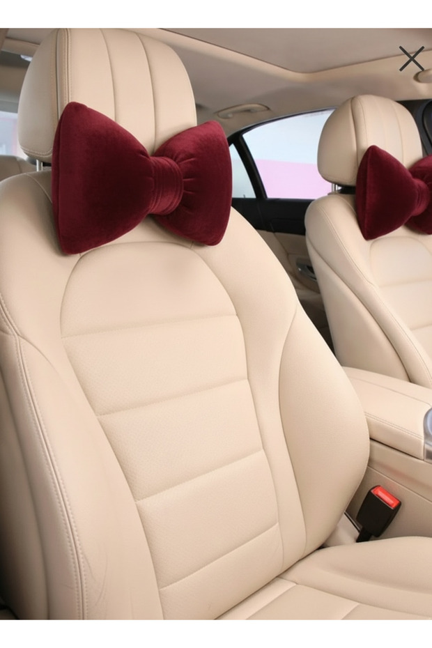 2 Velvet Bowknot Car Neck Pillows (Compatible with All Vehicles)