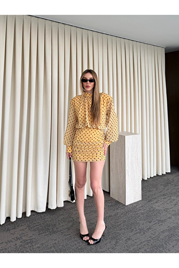 Yellow Polka Dot Mini Dress - 6261