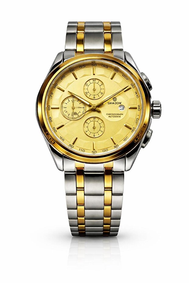 Velocity Men’s Chronograph Watch Stainless Steel Strap Gold Dial Quartz Analog Wristwatch