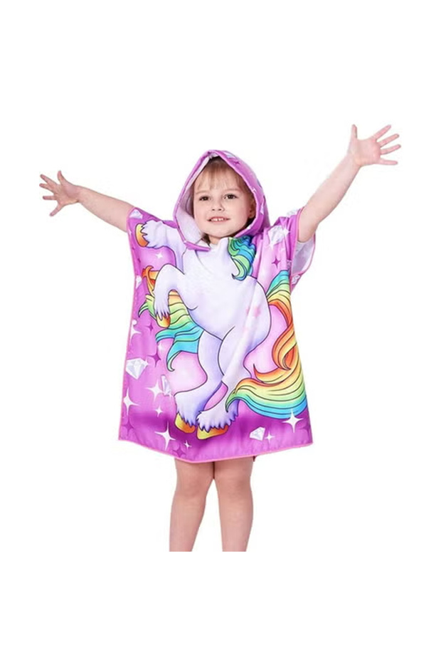 Kids Hooded Cape Bath Towel Microfiber Towel for Bathing Swimming