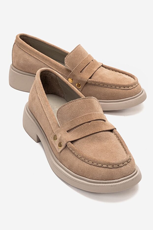 Alitzel Women's Genuine Leather Loafer Mink Suede