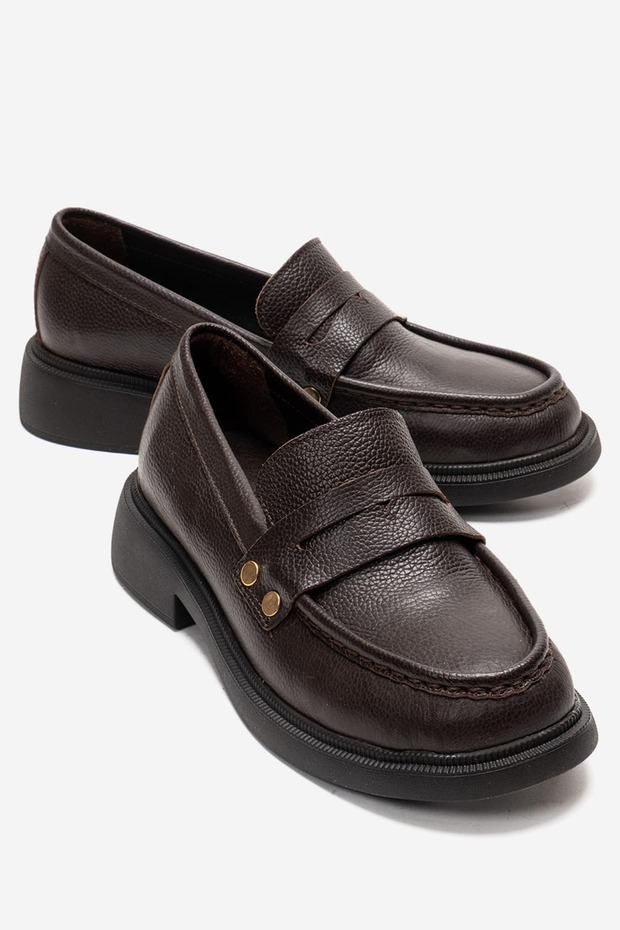 Alitzel Women's Genuine Leather Loafer Brown