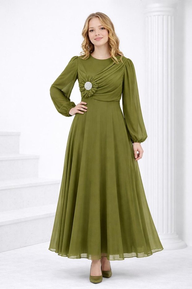 Papatya Pearl-Detained Lininged Girls' Turkish Dress - Dress