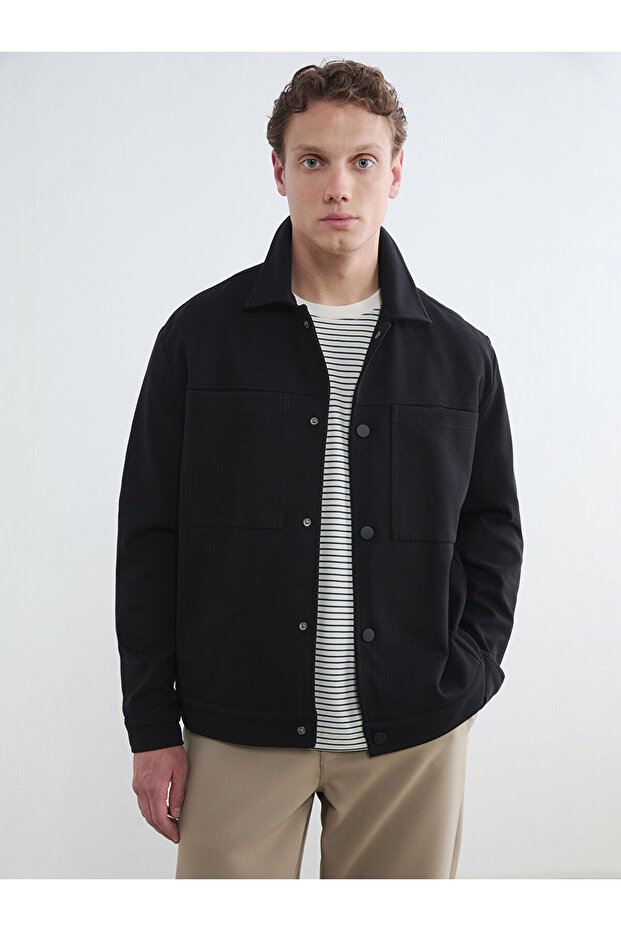 Black Loose Fit Shirt Collar Men's Jacket