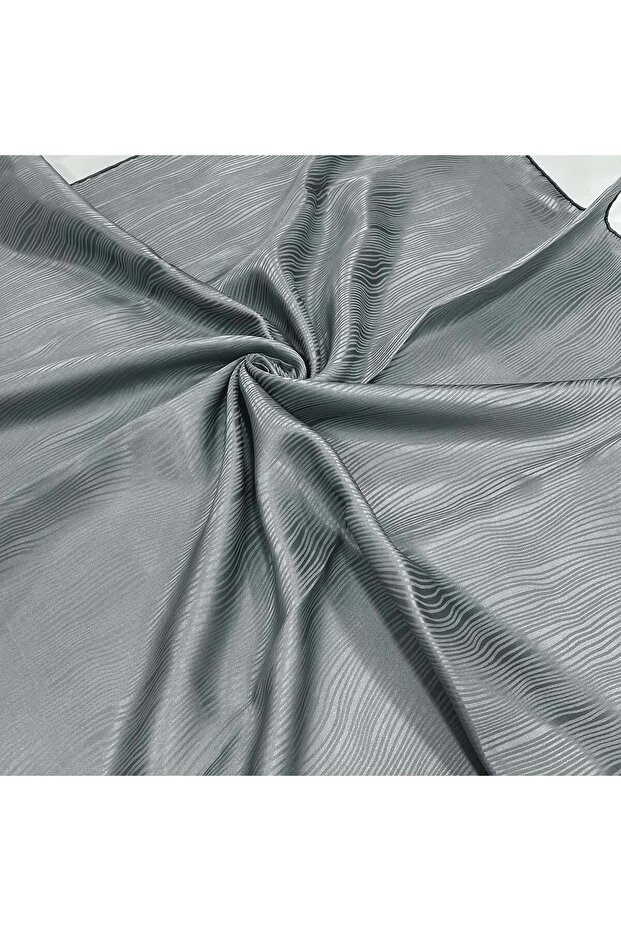 Jacquard Silk Scarf - Wave Pattern - Gray - 3