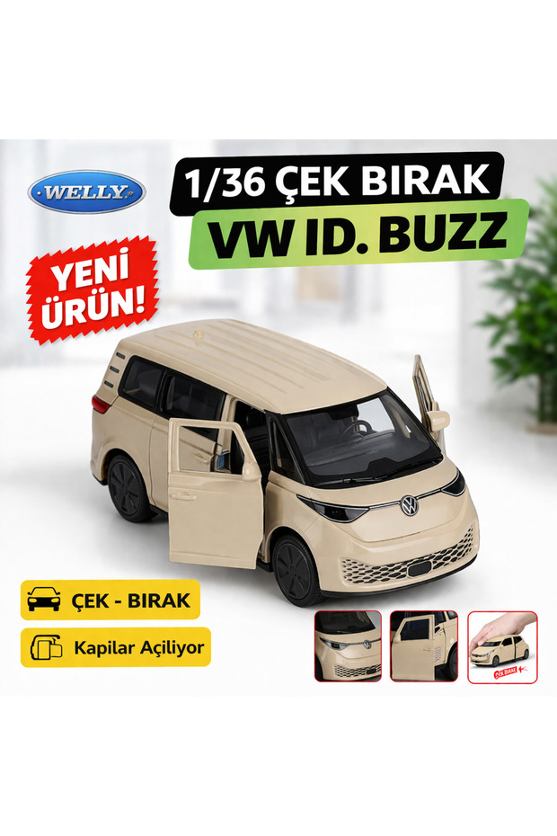 1/36 سيارة فولكس فاجن ID. تشيك بار داون. نموذج سيارة Buzz Die-Cast ذات الأبواب القابلة للفتح باللون الكريمي