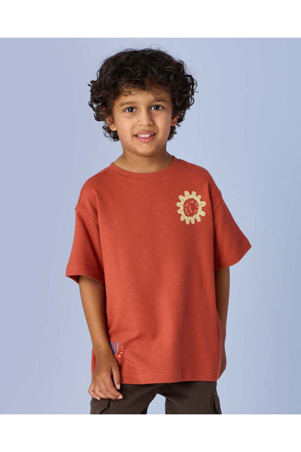 Boys Brown Printed T-Shirt