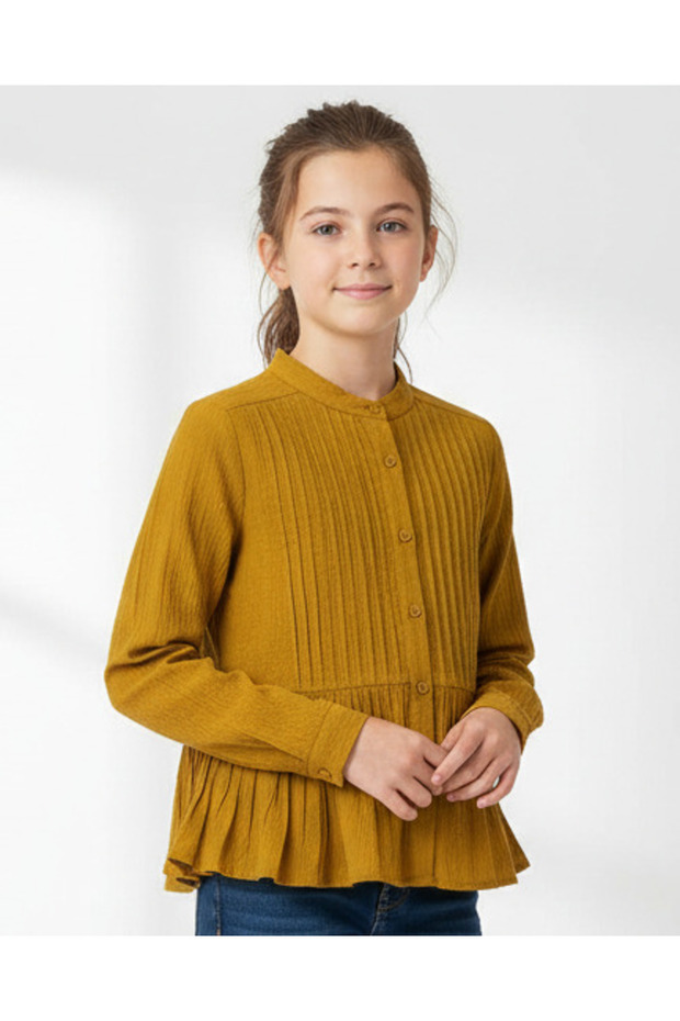 Girls Brown Solid Blouse - 1
