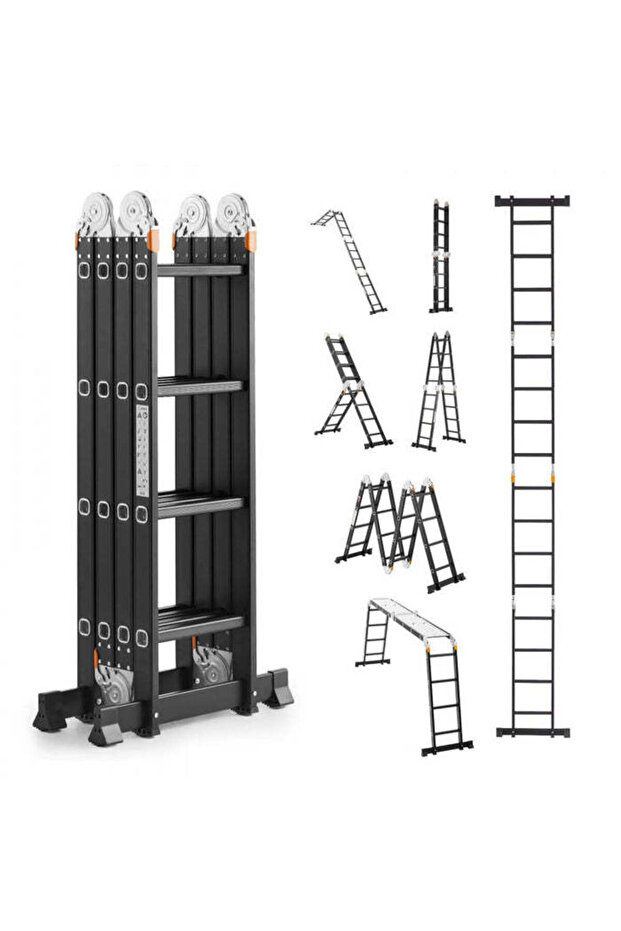 Multi-Purpose Foldable Ladder - 4x4, 12 Steps ( Black)