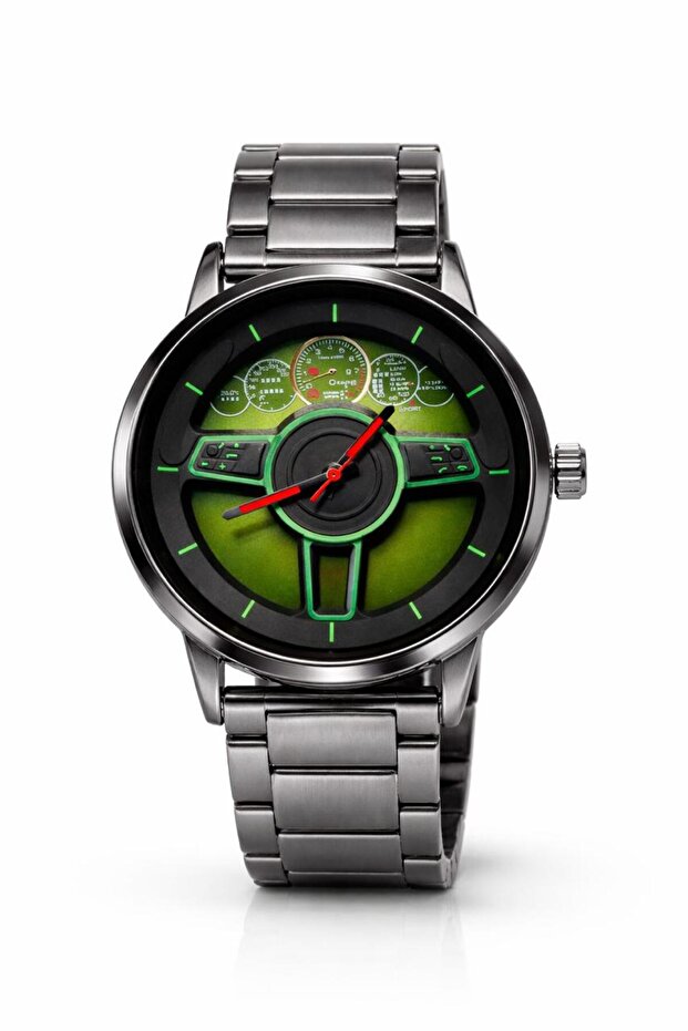 STEERX SD4381 Analog Watch for Men Stainless Steel Strap Green Dial Quartz Wrist Watch