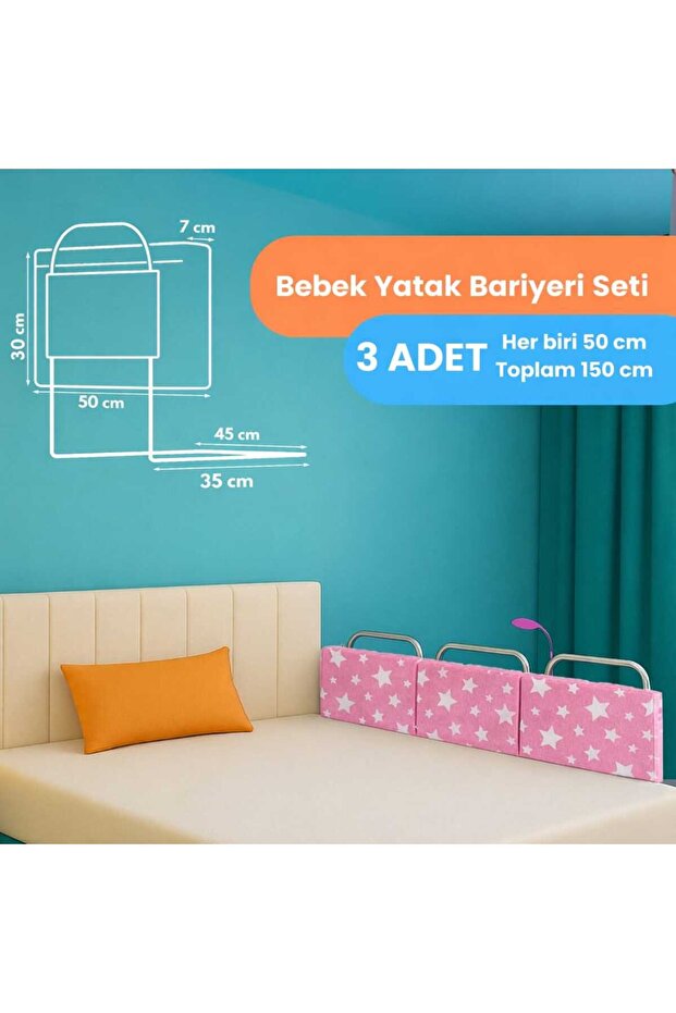 New Generation Bed Barrier 50 X 30 cm Pink Star (3 Pieces)