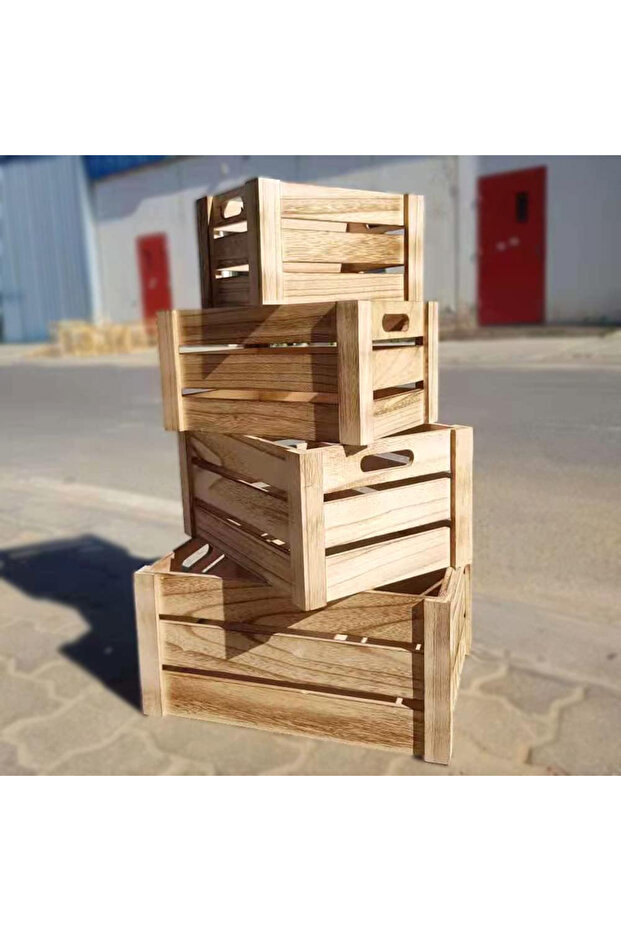 FFD Natural Wooden Storage Crates | Set of 4 Nesting Wooden Boxes with Cutout Handles