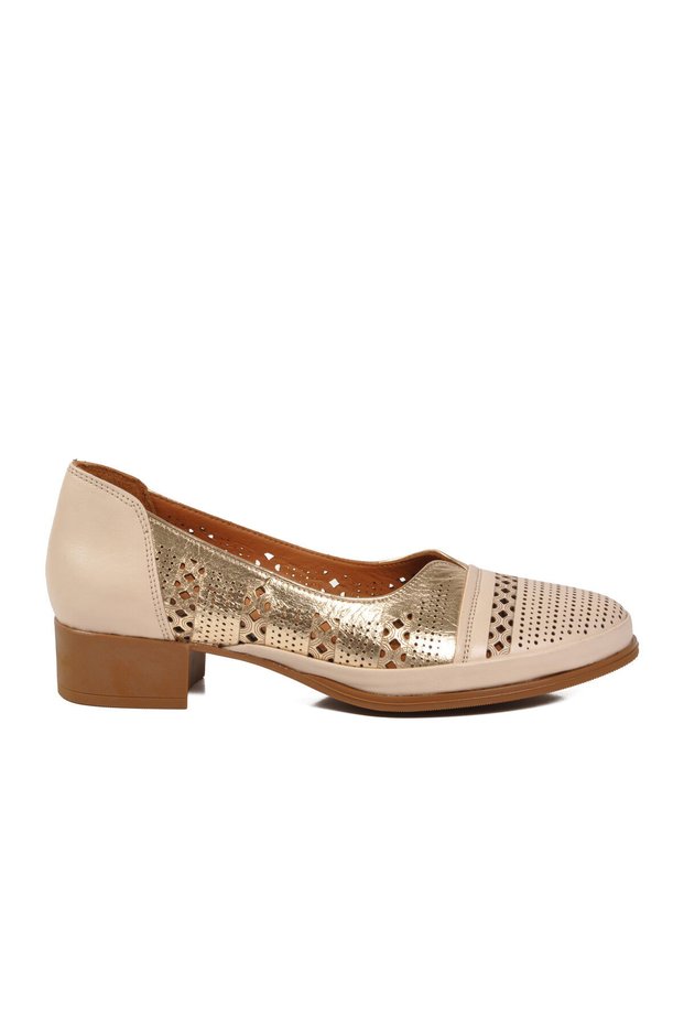 Beige Genuine Leather Women's Heeled Shoes 1709280Y Z