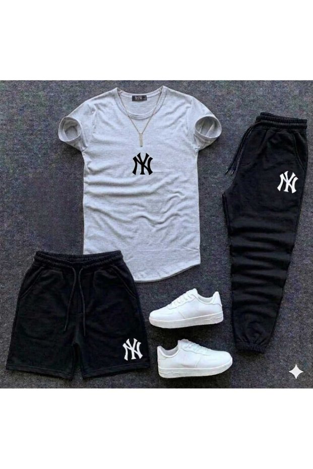 T-Shirt Sweatpants Shorts 3-Piece Combination Set Ny Printed Women's / Men's Unisex