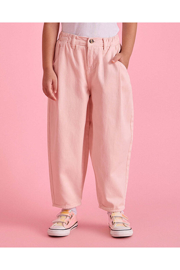 Girls Pink Plain Casual Trousers