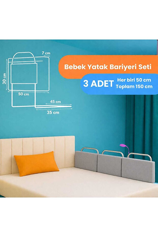 New Generation Bed Barrier 50 X 30 cm Gray (3 Pieces)