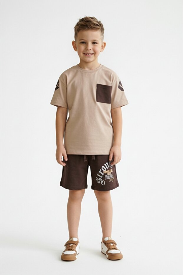 Boys' 2-Piece Shorts Set Bicycle Yala Short Sleeve Pocketed Printed T-Shirt - Elastic Waistband
