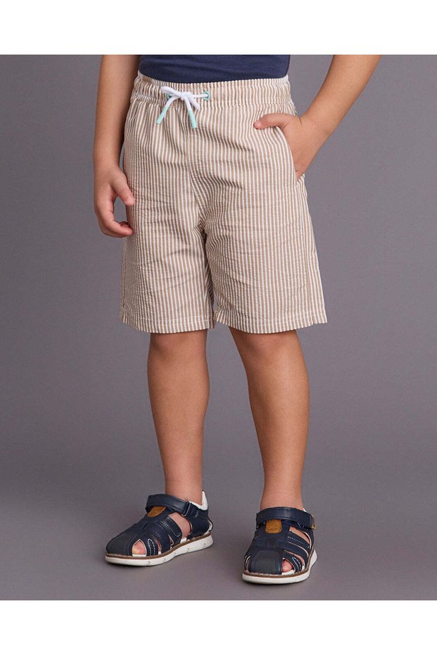 Boys Beige Striped Swim Shorts