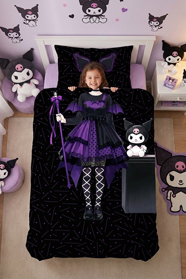 Kuromi Princess Patterned Single Baby Kids Duvet Cover Set