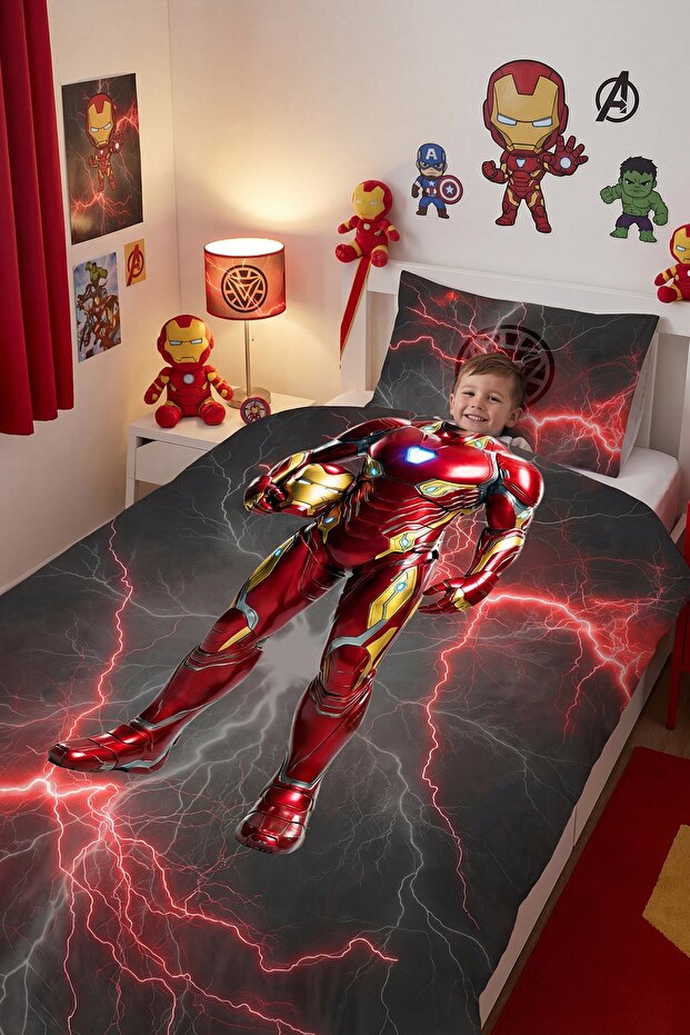 Iron Hero Patterned Single Baby Kids Bedding Set