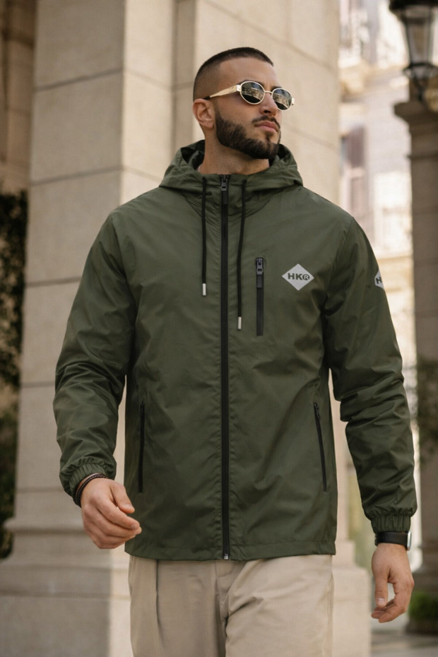 Men's Printed Hooded Khaki Raincoat & Windbreaker