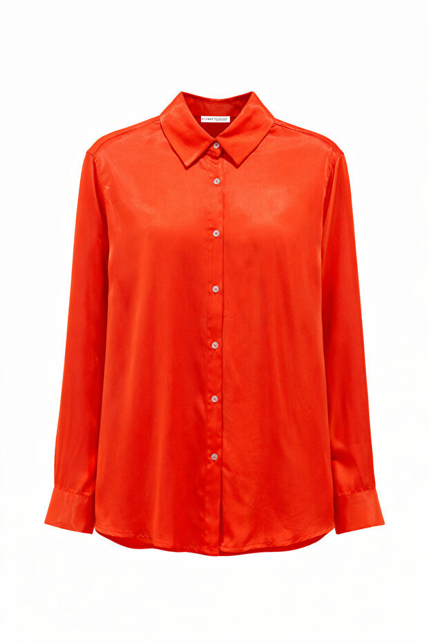 3836 women's basic satin long shirt red