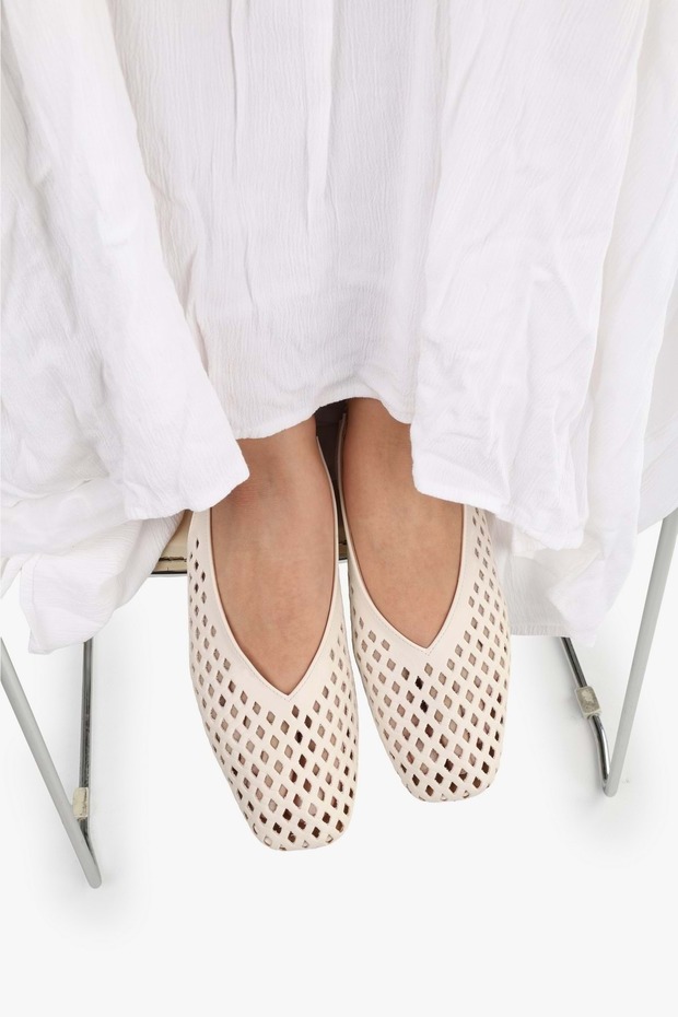 Women's Selira Ecru Skin Perforated Ballerinas