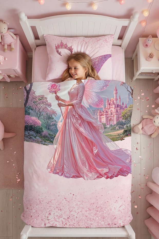 Fairy Tale Castle Patterned Single Baby Kids Bedding Set