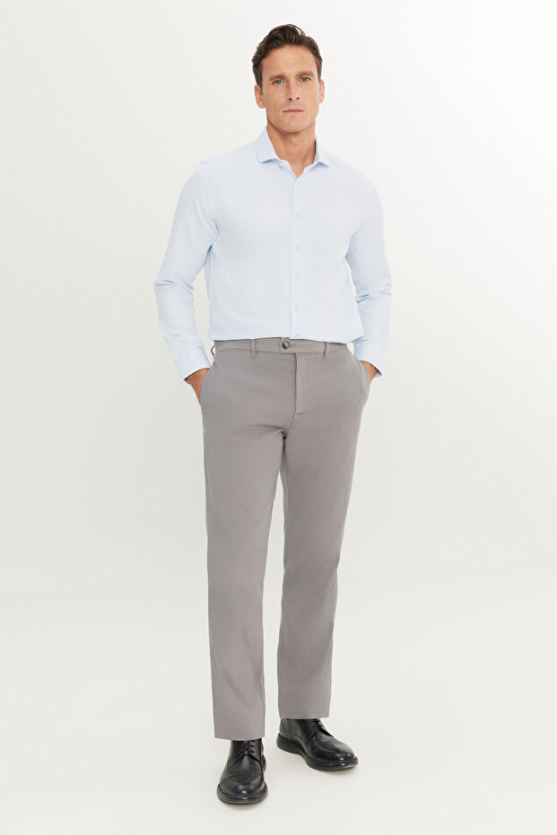 Men's Gray Cotton Comfort Fit Side Pocket Dobby Casual Stretchy Trousers