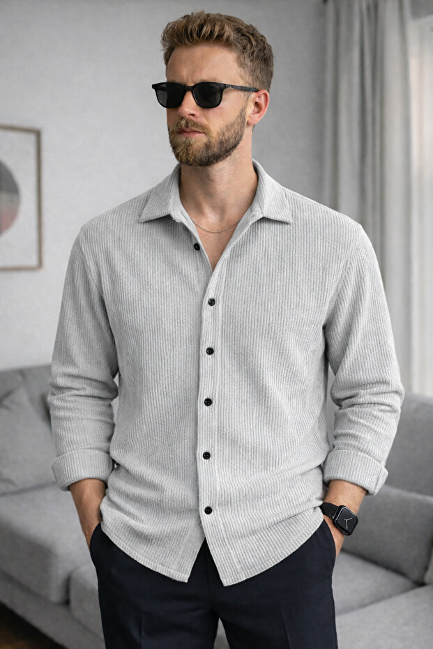Men's Ribbed Shirt – Regular Fit Comfortable Cut, Modern and Stylish Design
