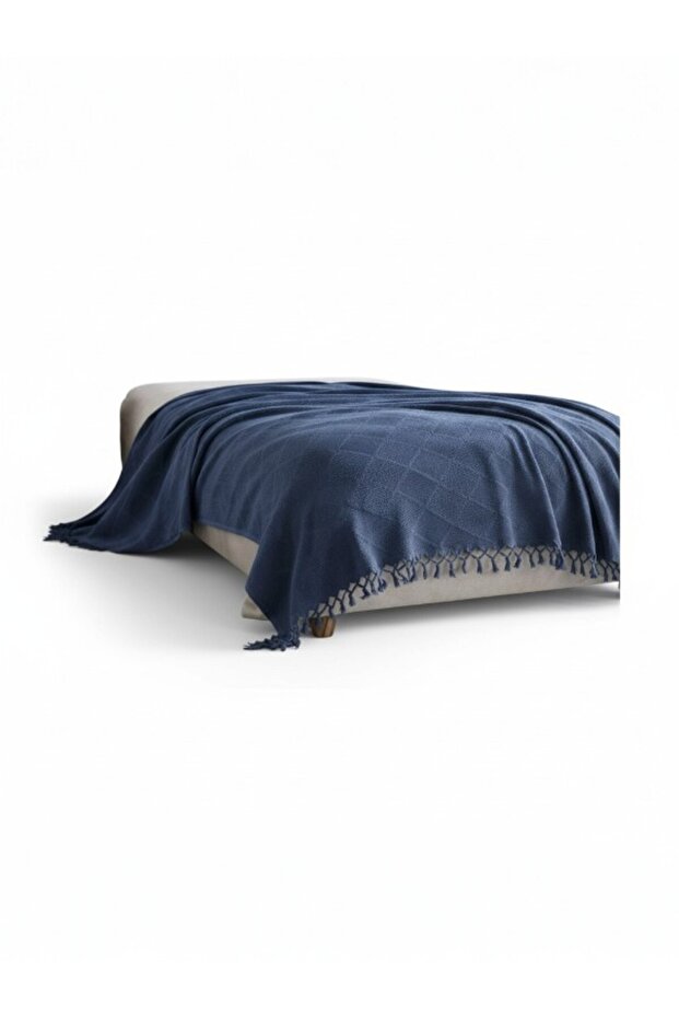 Şaheser Home Mona Pike 220X240 cm – Jacquard Waffle Weave – Double Size – Soft and Lightweight Navy Blue