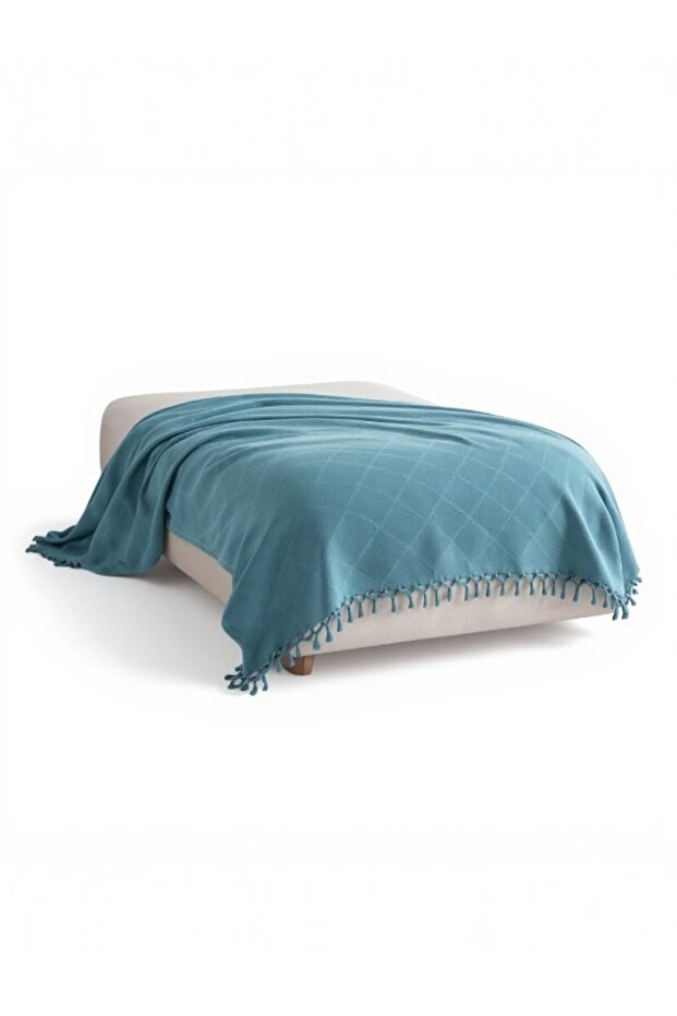 Şaheser Home Mona Pike 220X240 cm – Jacquard Waffle Weave – Double Size – Soft and Light Turquoise