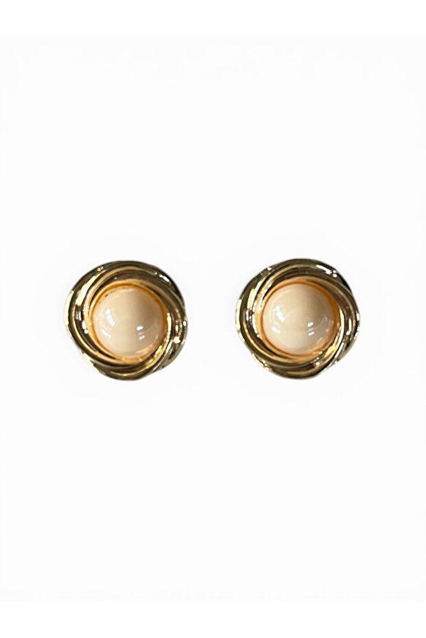 Gold Color Spiral Design Pearl Earrings