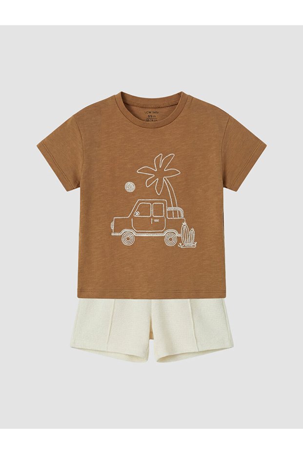 Lcw Baby Brown Printed Baby Boy T-Shirt and Shorts Set