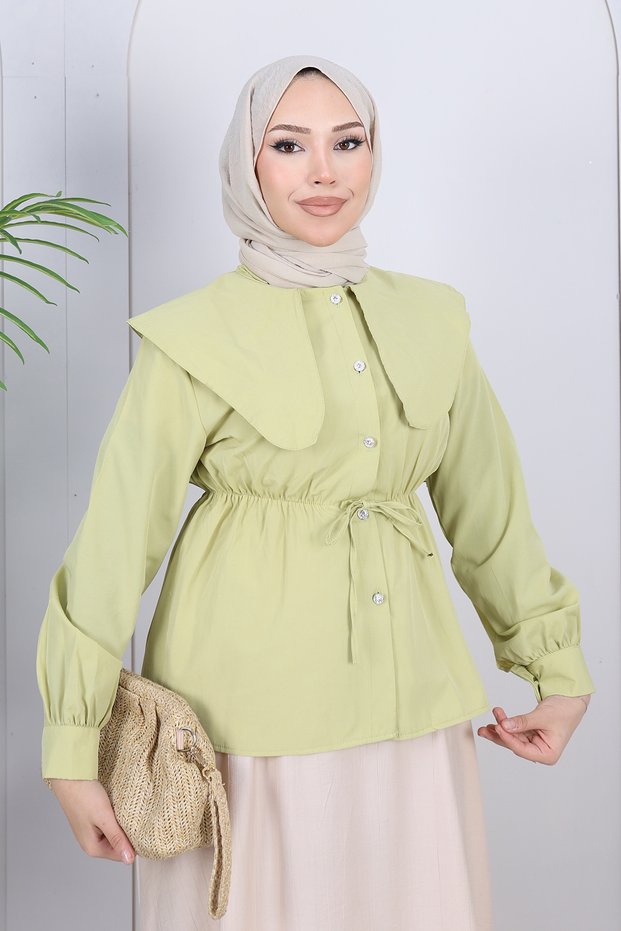 Women's Poplin Shirt – Stylish Shirt with Baby Collar and Belt Detail