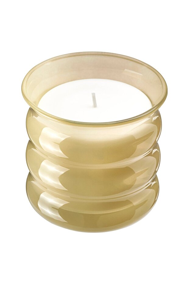 JUVELTRAST Scented candle in glass, Vanilla light yellow, 50 hr