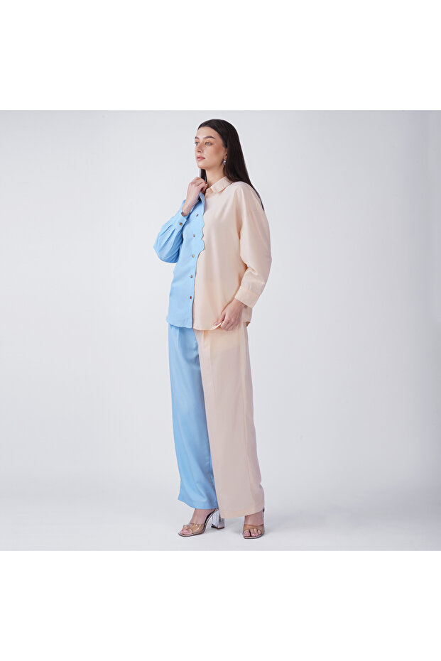 Pastel Blue & Blush Pink Two-Tone Scalloped Co-Ord Set