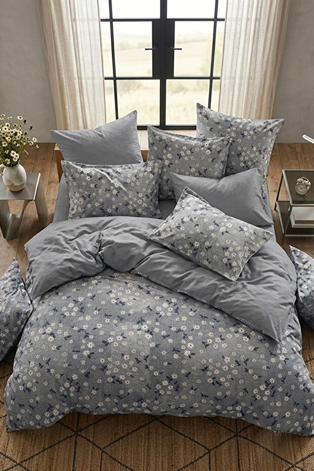 Bellis Duvet Cover Set Double Cotton Duvet Cover Set with Elastic Sheets