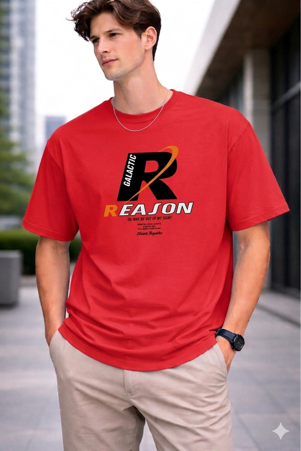تي شيرت رجالي كبير الحجم مطبوع عليه REASON مصنوع من القطن بنسبة 100%، مقاس مريح